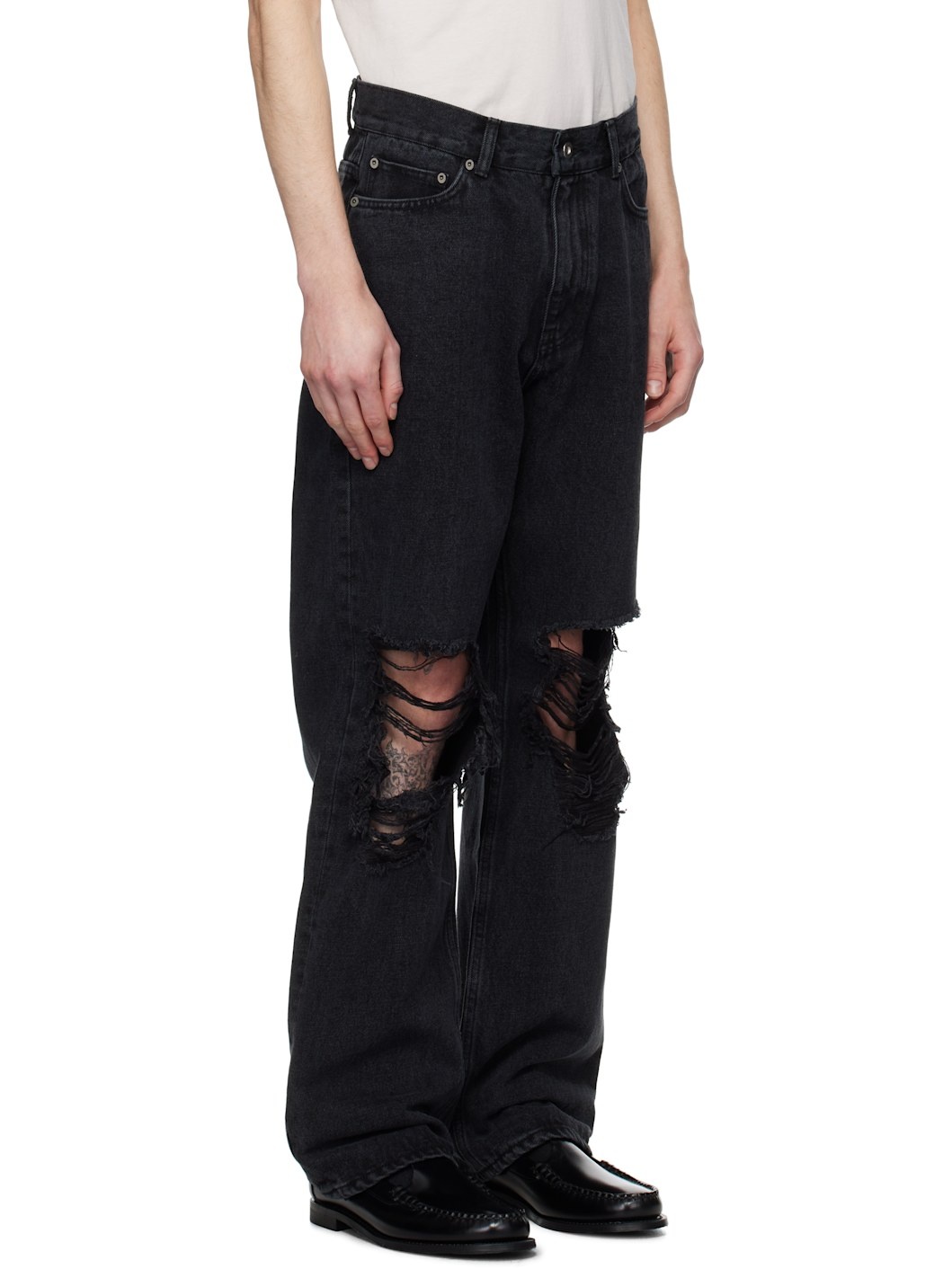 Black Straight-Leg Destroyed Jeans - 2