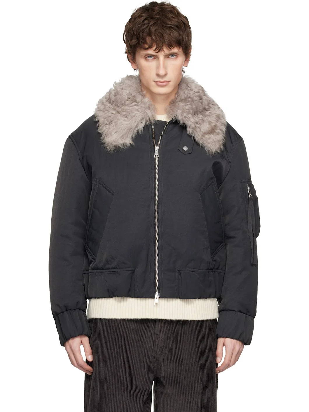 Black Nylon Padded Bomber Jacket - 1