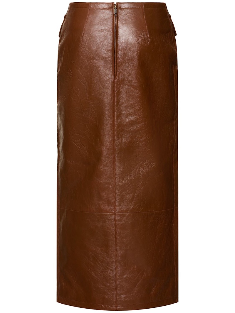 Glossy leather midi skirt - 5