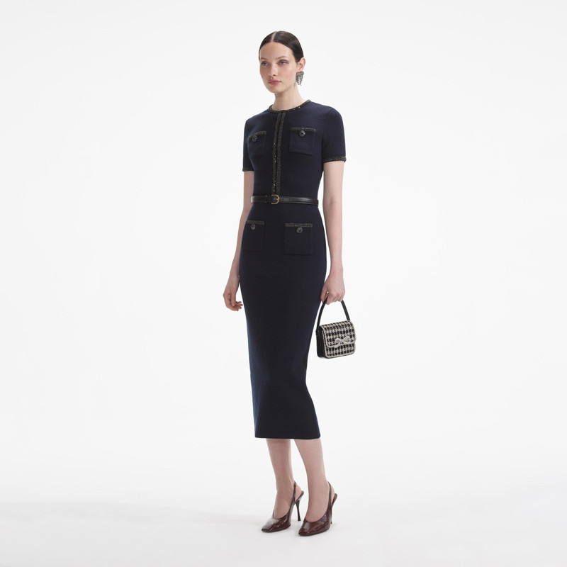 Navy Embellished Knit Midi Skirt 2