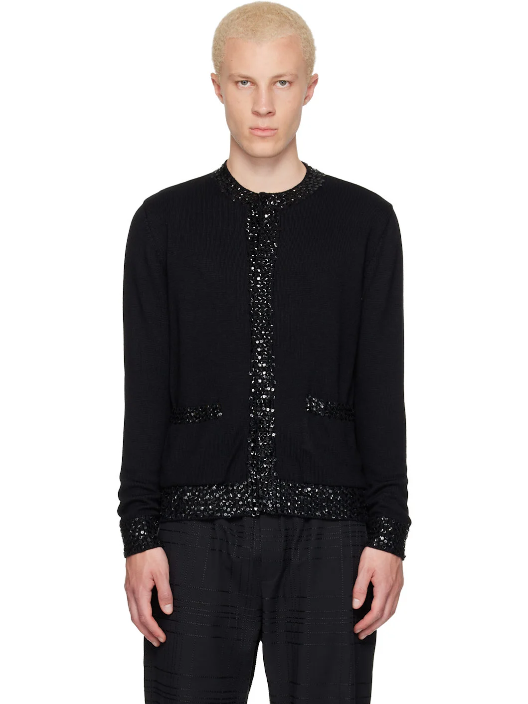 Black Sequin Trim Cardigan - 1