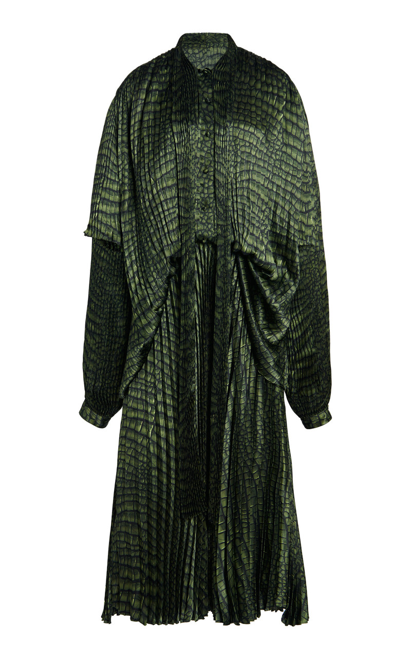 Draped Plissé Crepe Midi Dress green 1