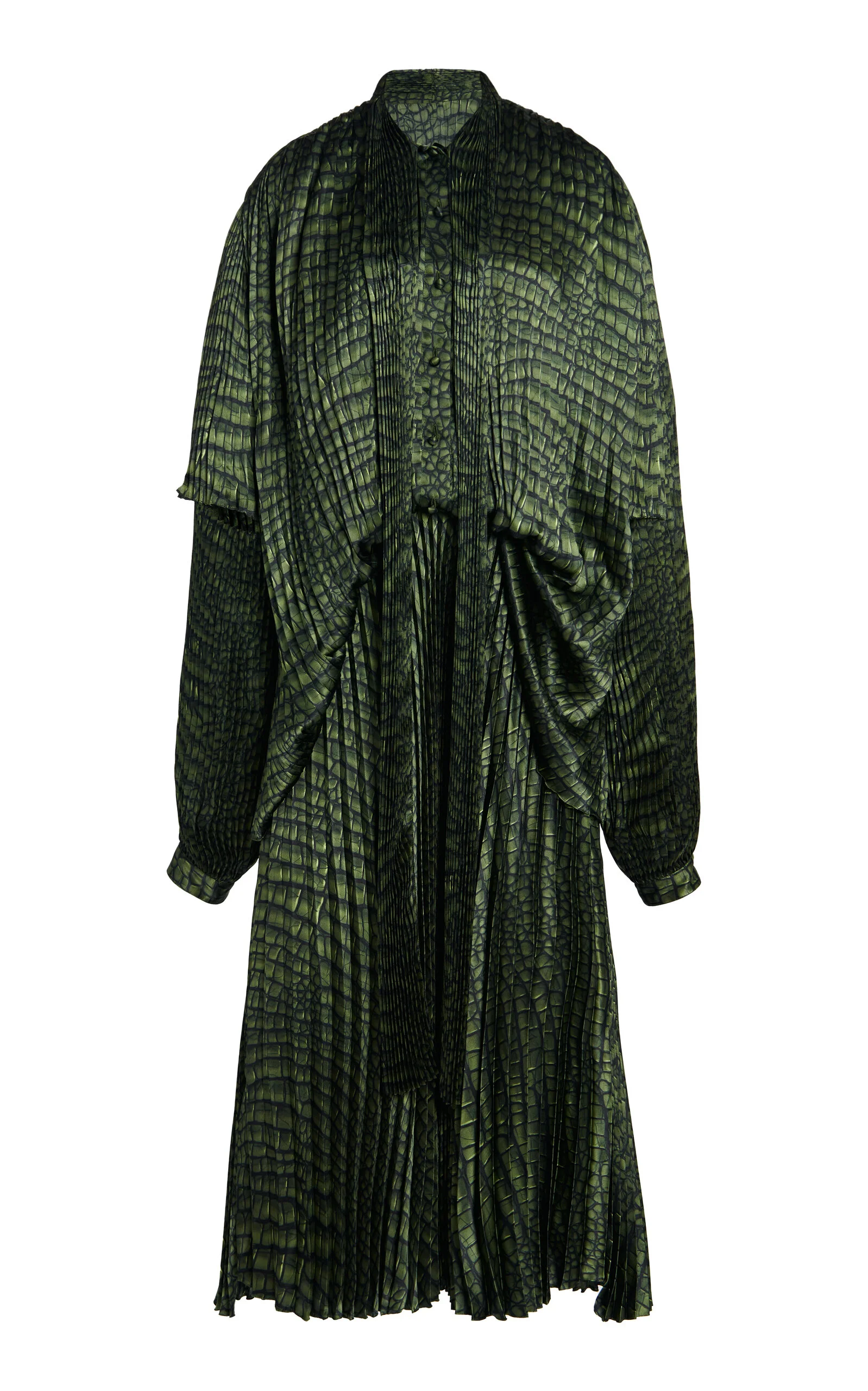 Draped Plissé Crepe Midi Dress green - 1