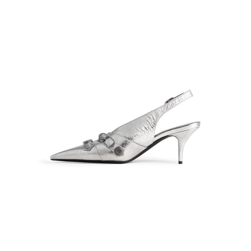 BALENCIAGA Women's Cagole Slingback 70mm Pump Metallized in Silver outlook