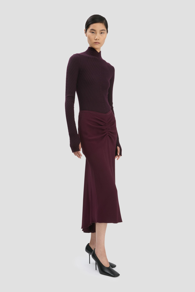 Victoria Beckham Gathered Waist Midi Skirt In Merlot outlook