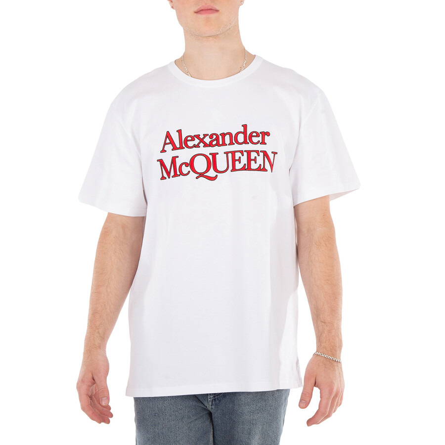Alexander Mcqueen Men's Optical White Large Logo T-Shirt - 1