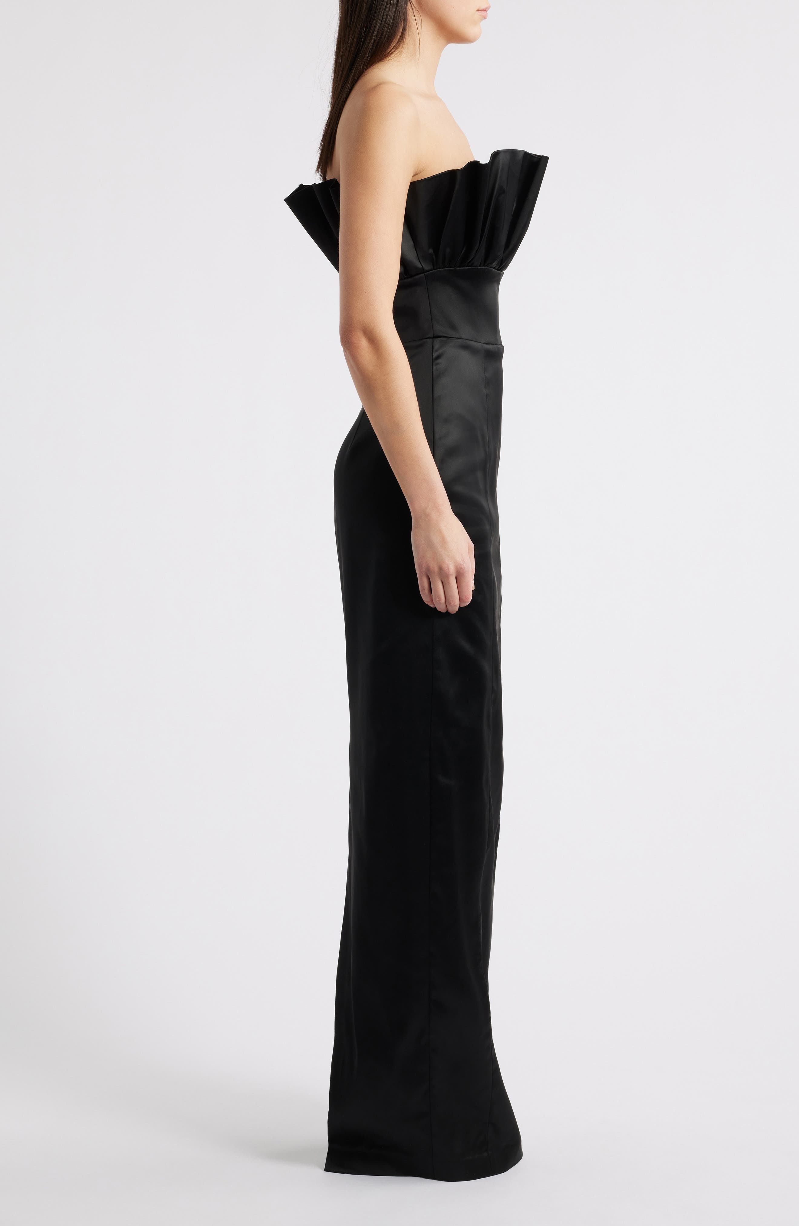SAU LEE Noah Strapless Satin Gown in Black at Nordstrom - 3