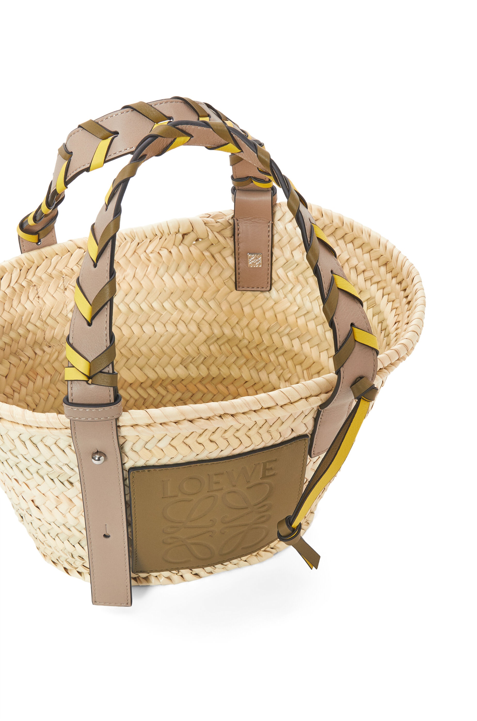 Small Basket bag in palm leaf with a braided handle in calfskin - 5