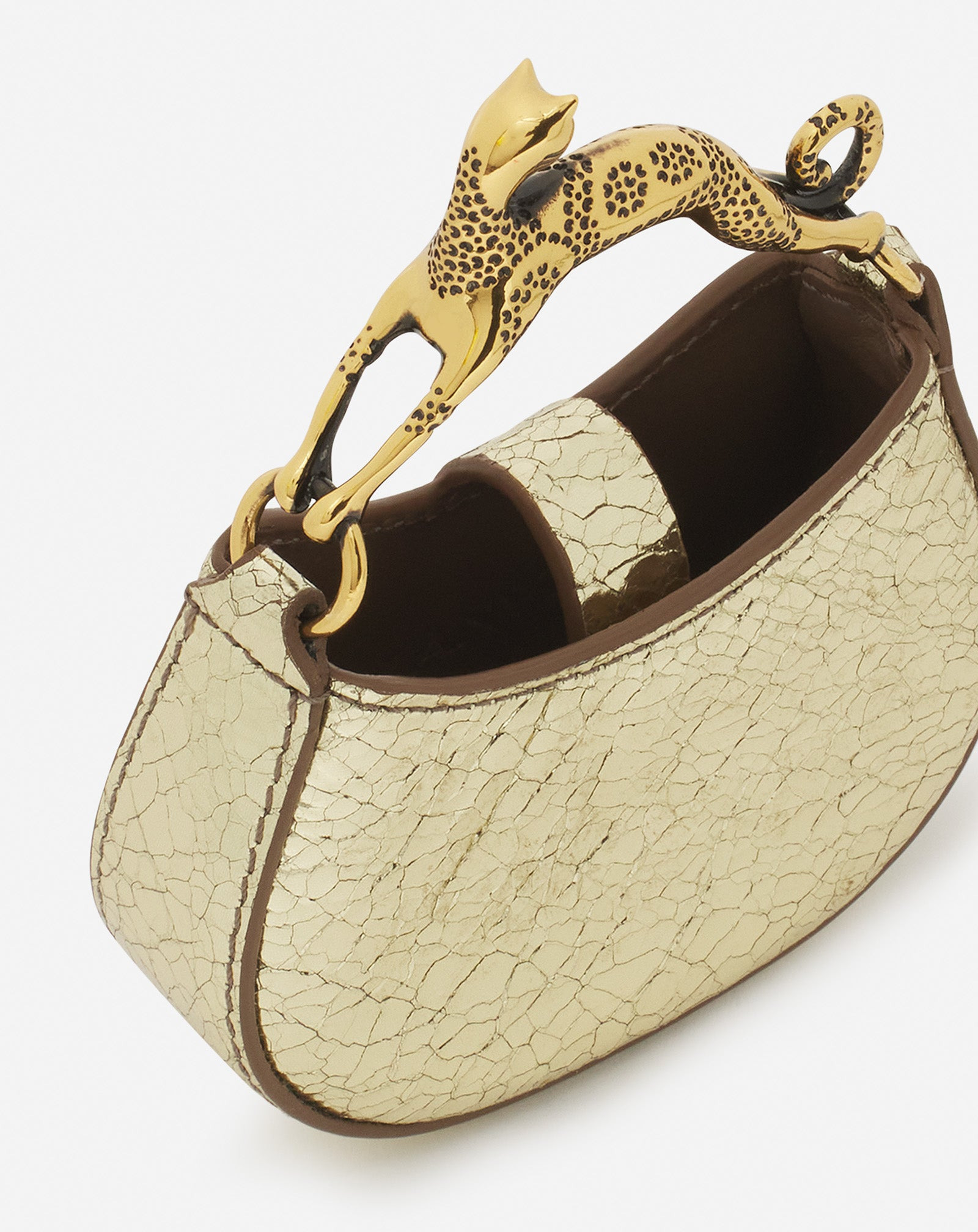 MICRO HOBO CAT CHARM BAG IN CRACKLED METALLIC LEATHER - 5