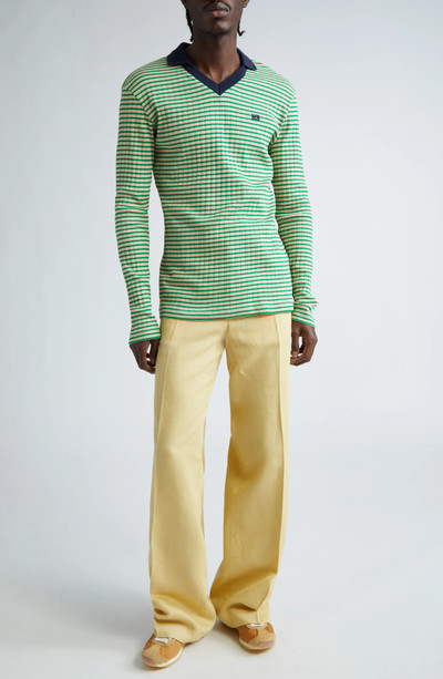 WALES BONNER Constant Track Stripe Cotton & Linen Trousers outlook