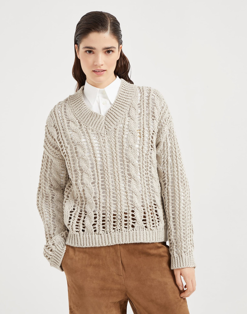 Jute and cotton cable & mesh sweater 1
