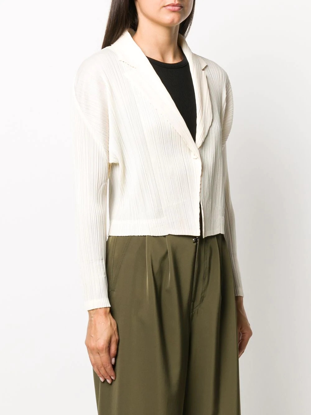 pleated button-up jacket - 3