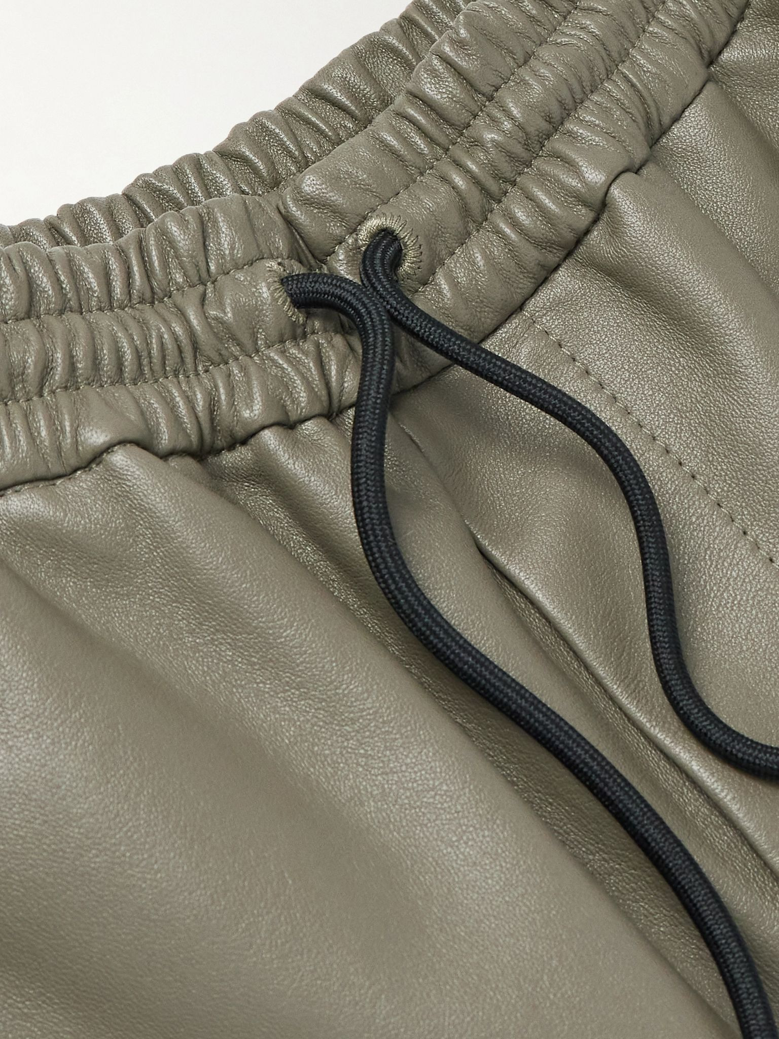Straight-Leg Zip-Detailed Leather Drawstring Trousers Green - 6