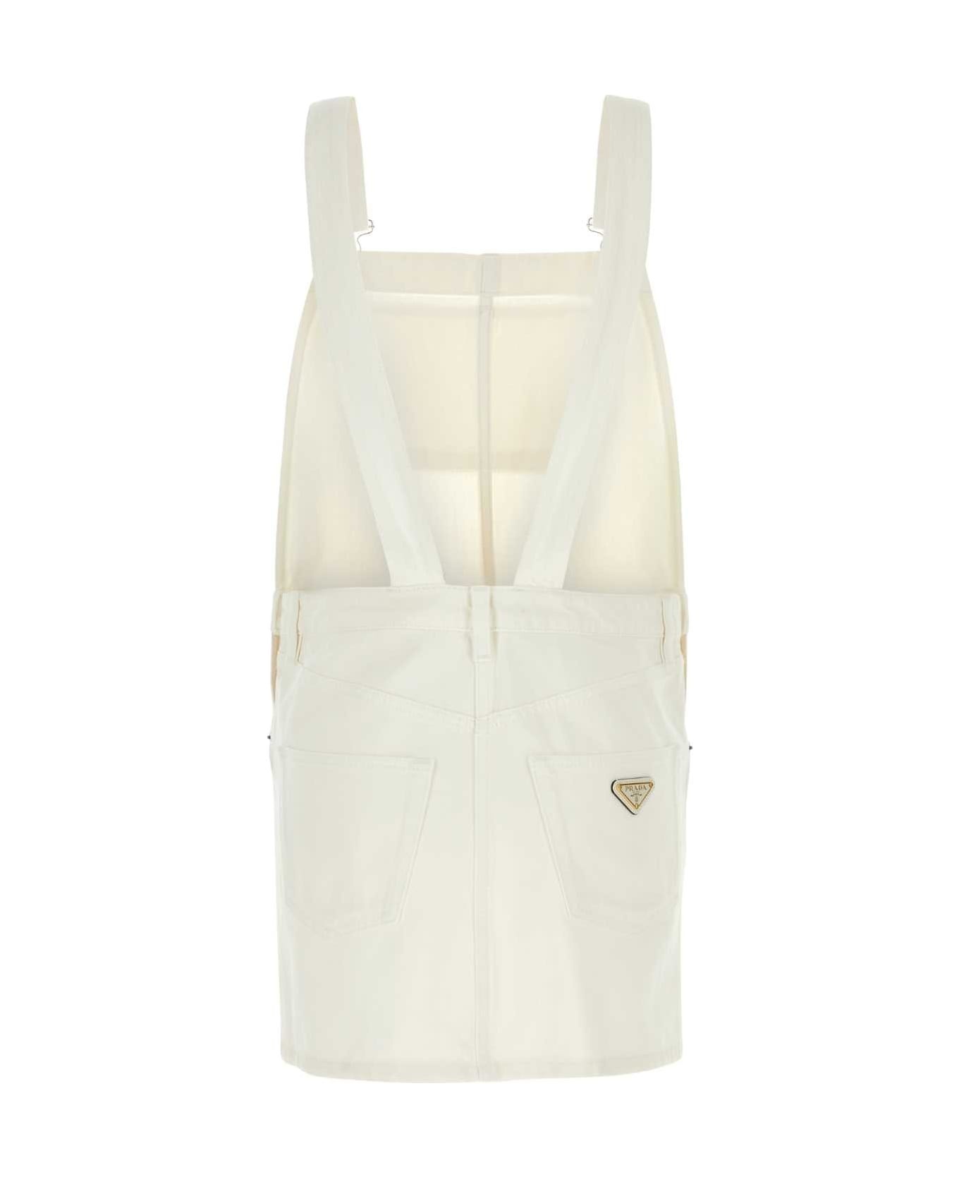 White Denim Dungarees Dress - 2