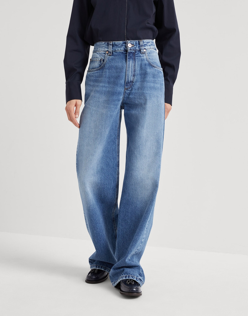 Authentic denim loose trousers with shiny tab - 1