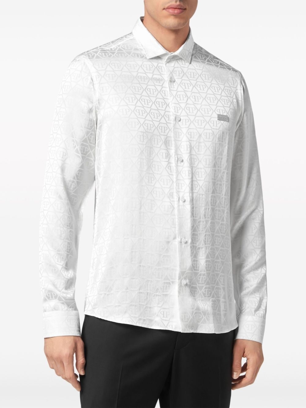 monogram-jacquard button-up shirt - 3