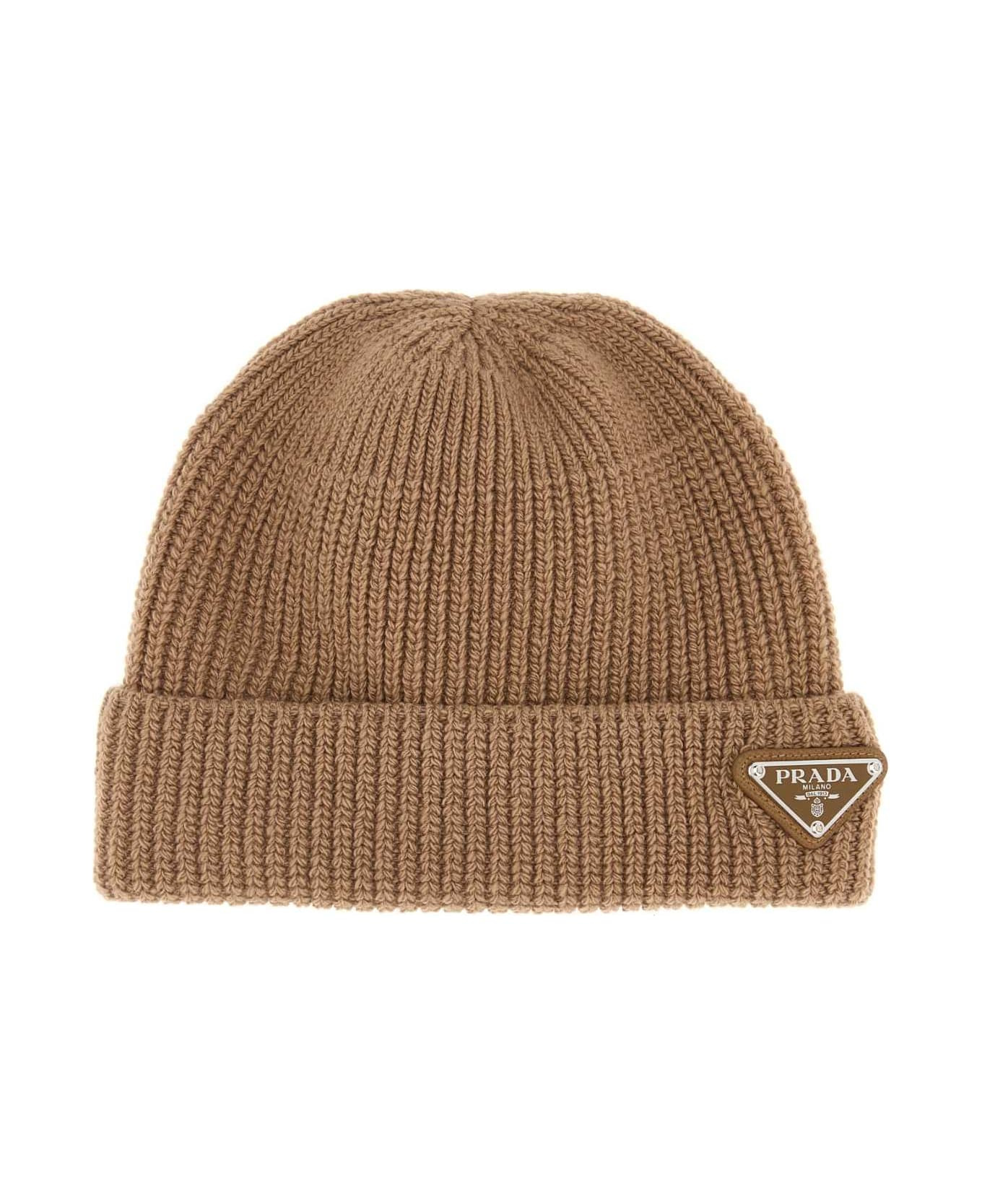 Camel Wool Blend Beanie Hat - 1