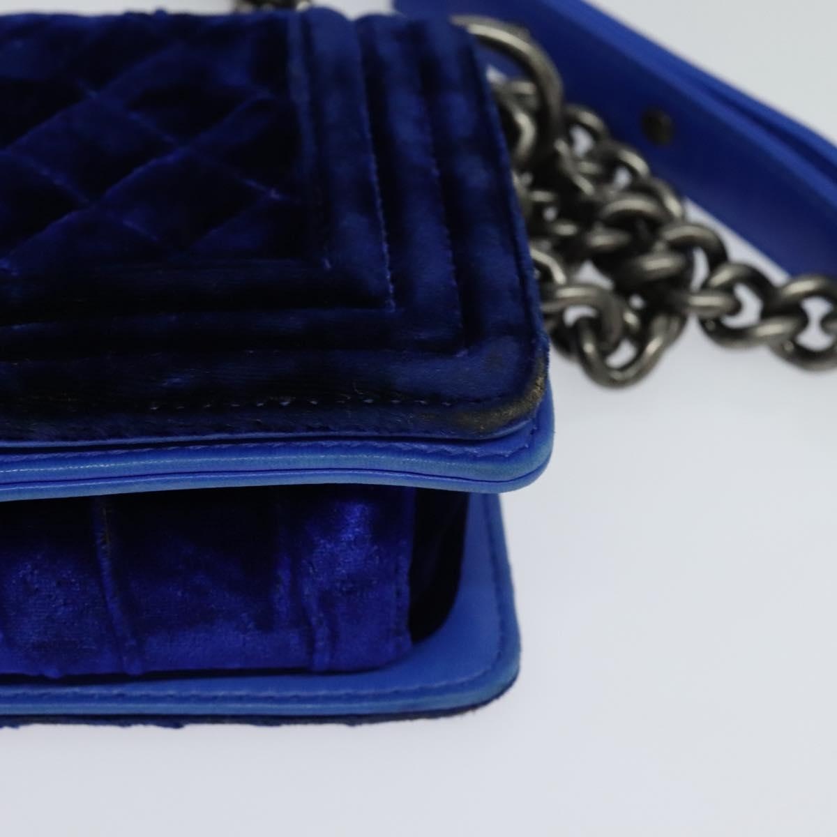 CHANEL Matelasse Chain Boy CHANEL Shoulder Bag Velor Blue CC - 15