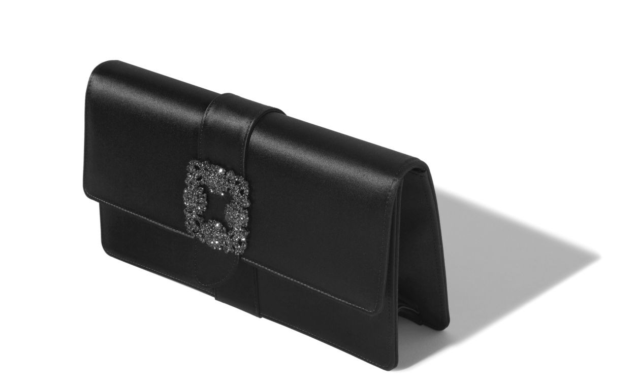 Black Satin Jewel Buckle Clutch - 2