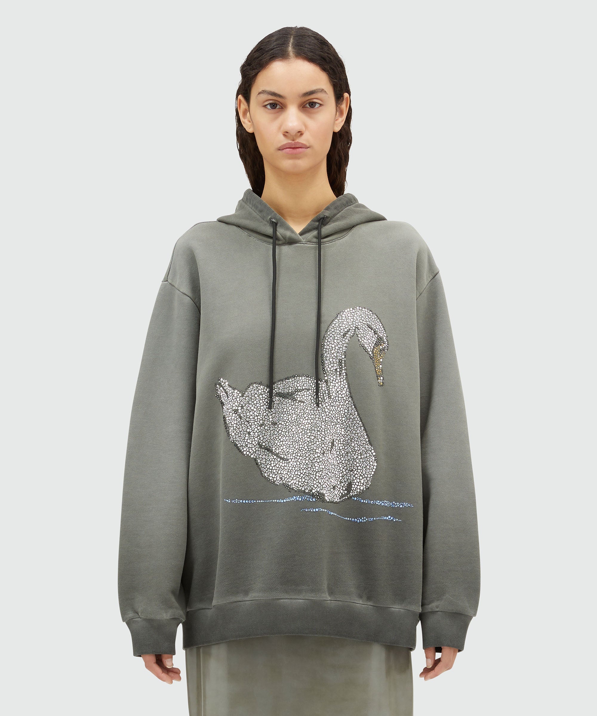 Faded-effect jersey sweatshirt with rhinestones - 2