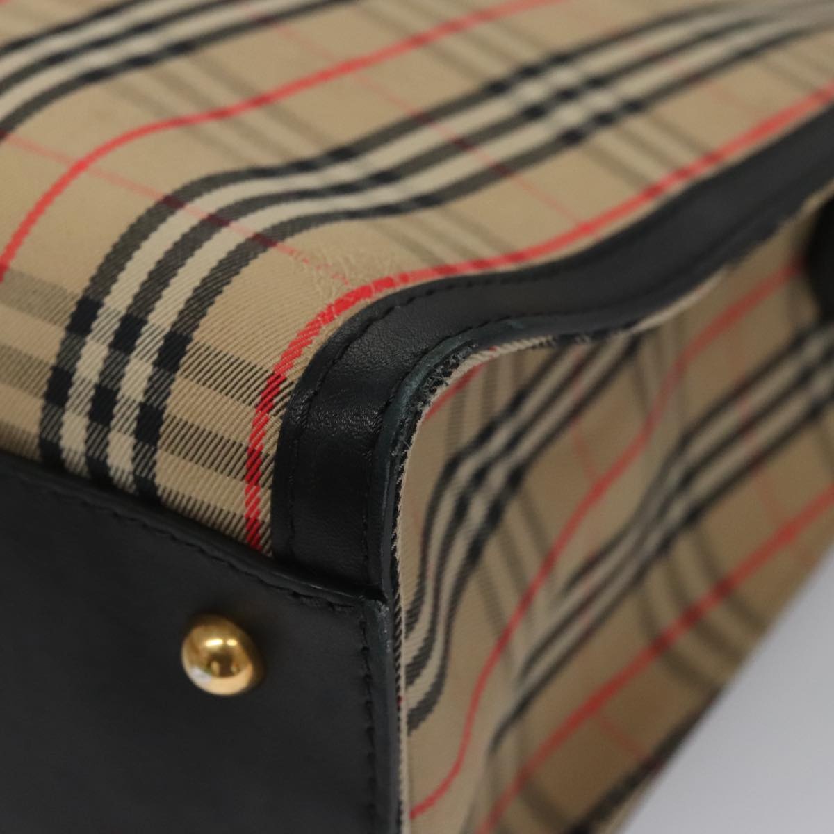 Burberry Nova Check Tote Bag Canvas Leather Beige Black Gold - 14
