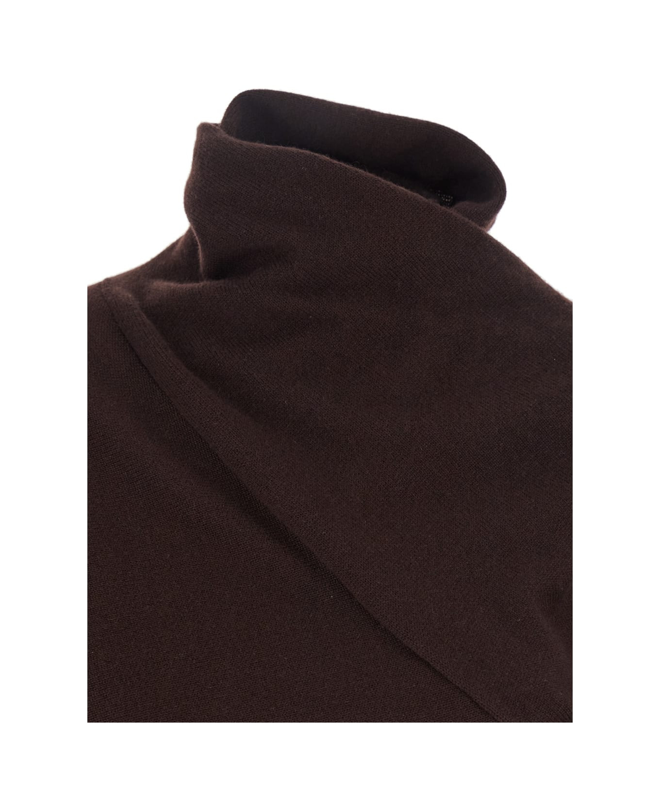 Brown Sweater With High Neck In Cashmere And Cotton Blend Woman - 3