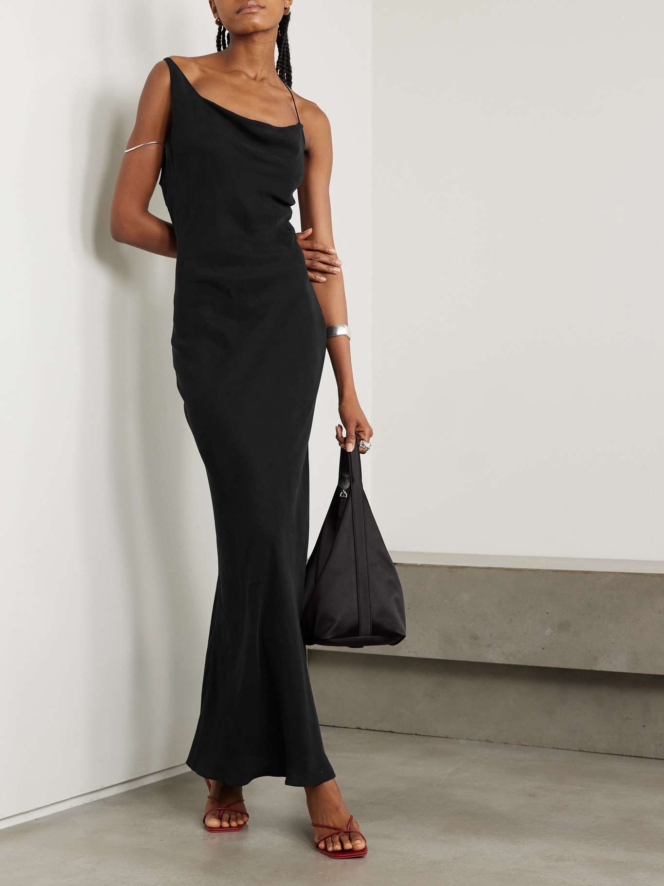 Asymmetric draped twill maxi dress - 2