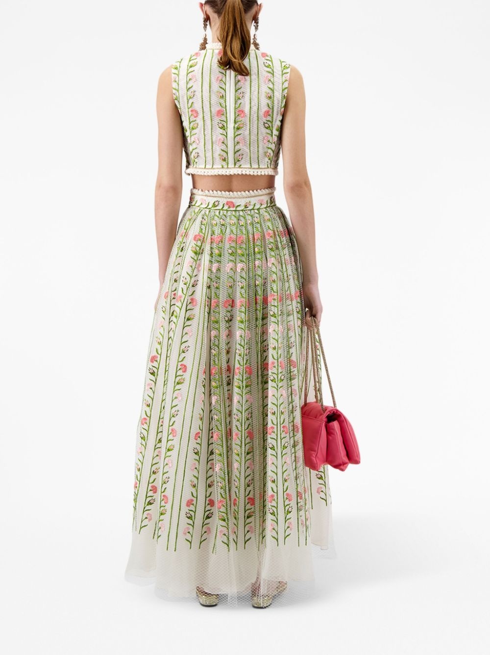 Foliage-embroidered tulle maxi skirt - 4
