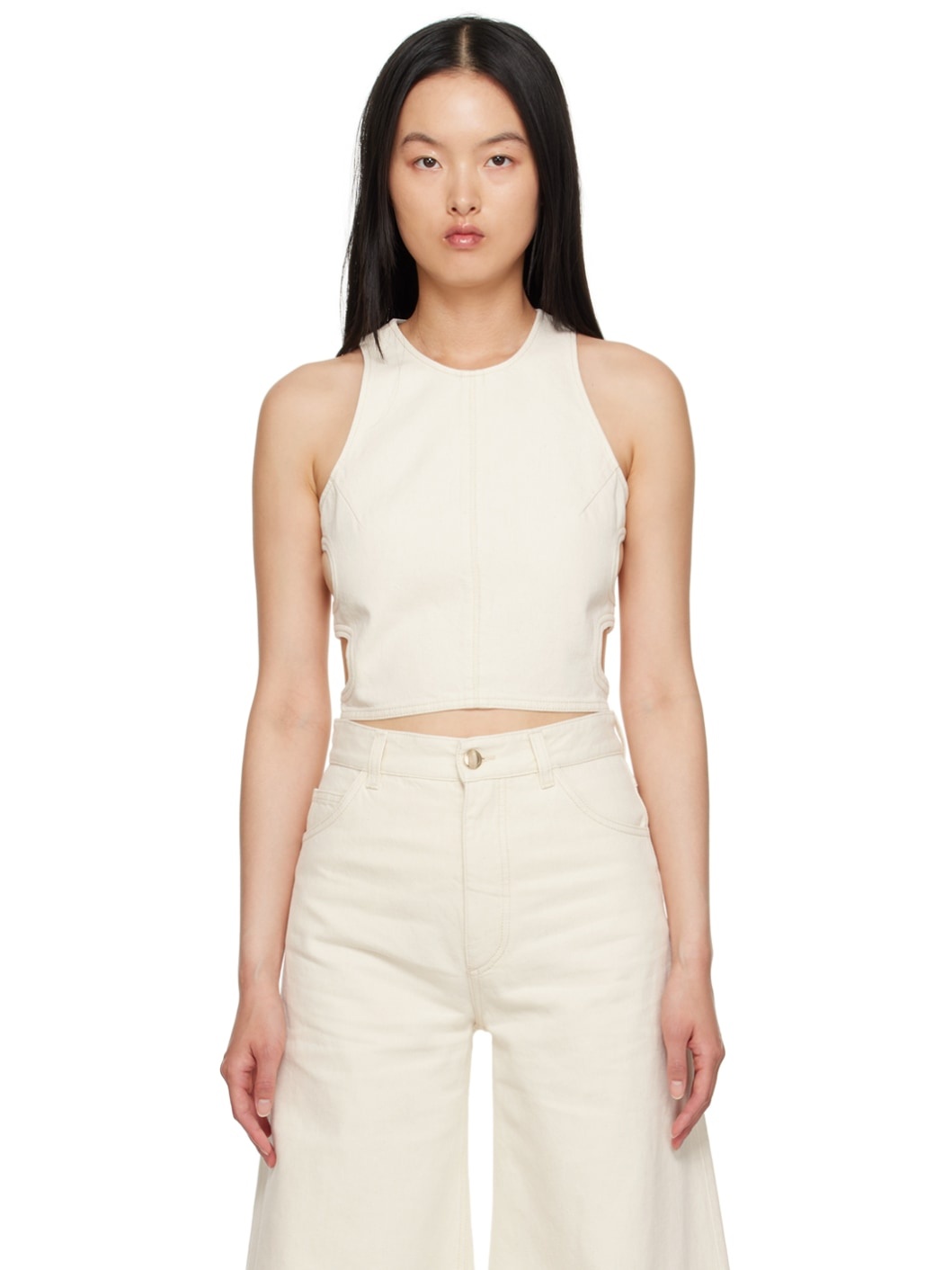 Off-White Cropped Denim Tank Top - 1