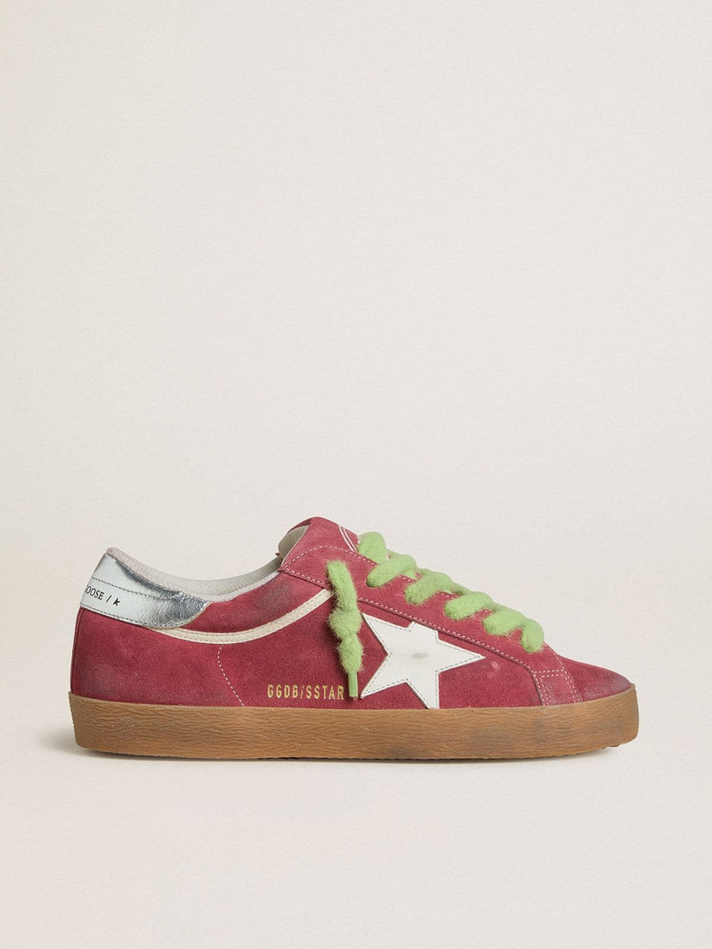 Women’s Super-Star in red suede with white leather star and silver leather heel tab 1