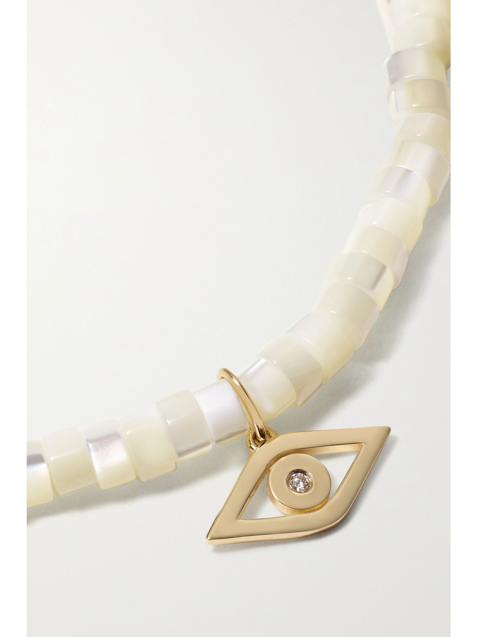 Tiny Evil Eye 14-karat gold, mother-of-pearl and diamond bracelet White - 4
