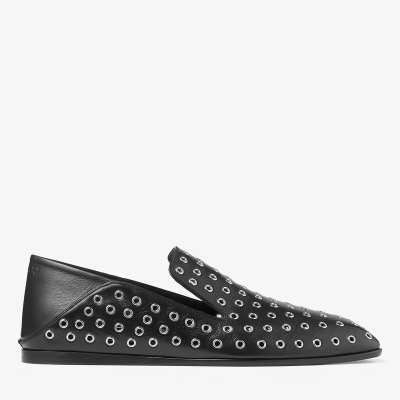 Eliot Slipper Black Metallic Nappa Leather Slippers with Eyelets 1