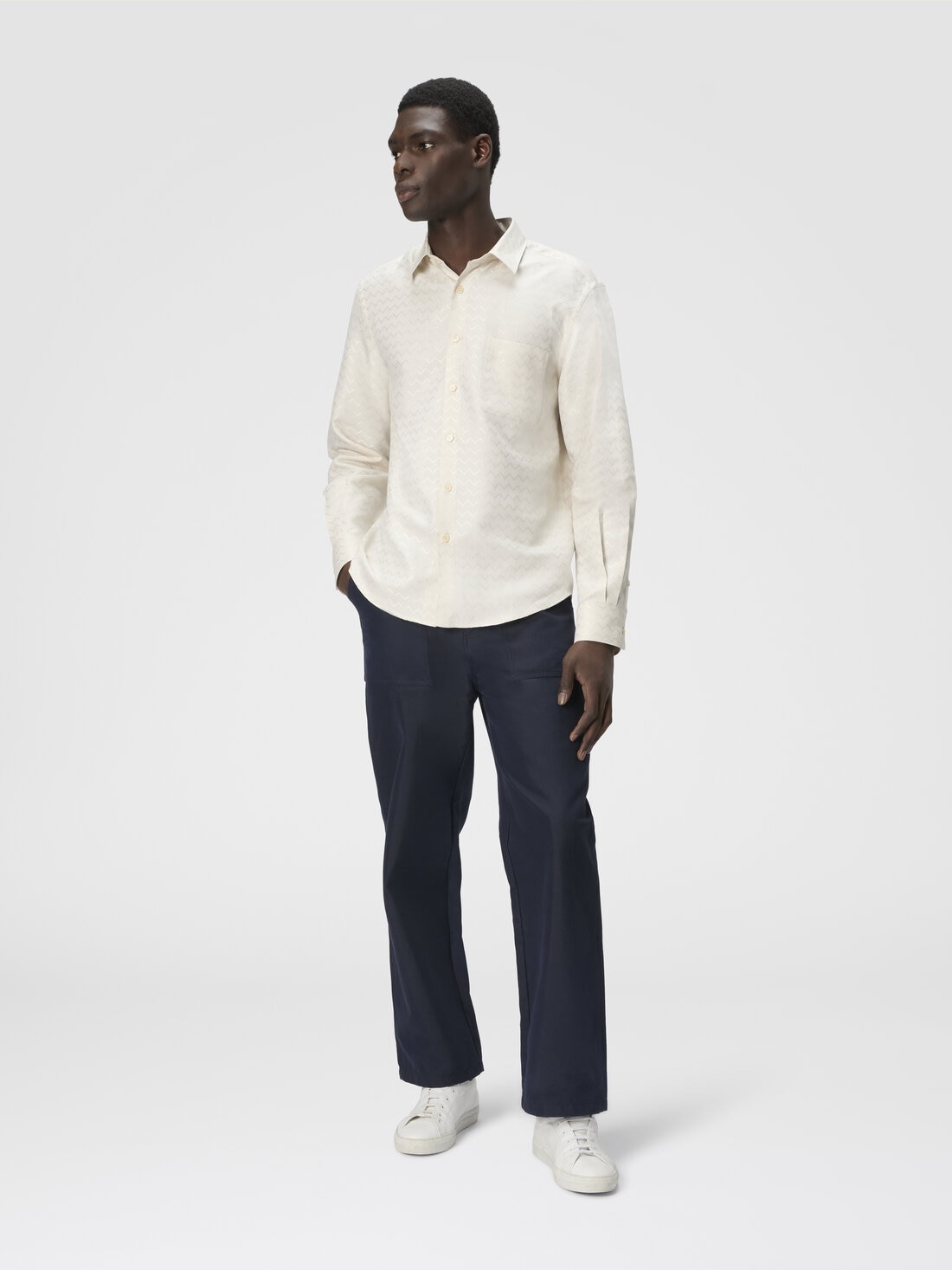 Cotton, viscose and linen shirt with shiny zigzag pattern - 2