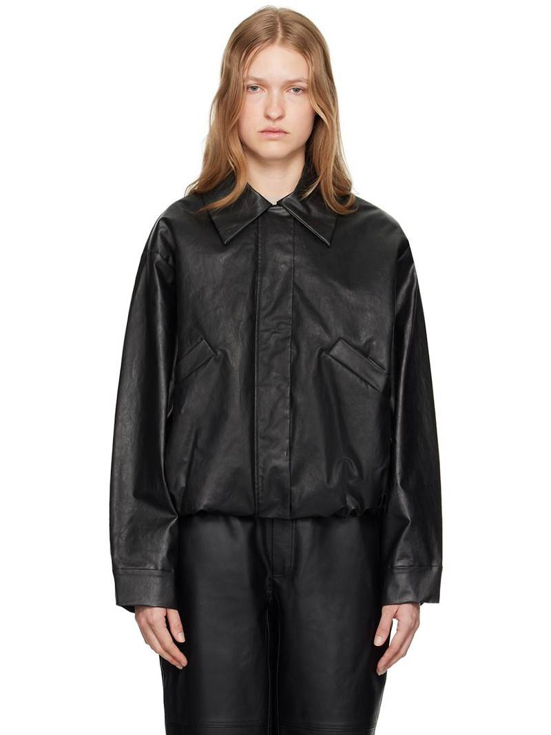 Black Short Oil Bomber Jacket - 1