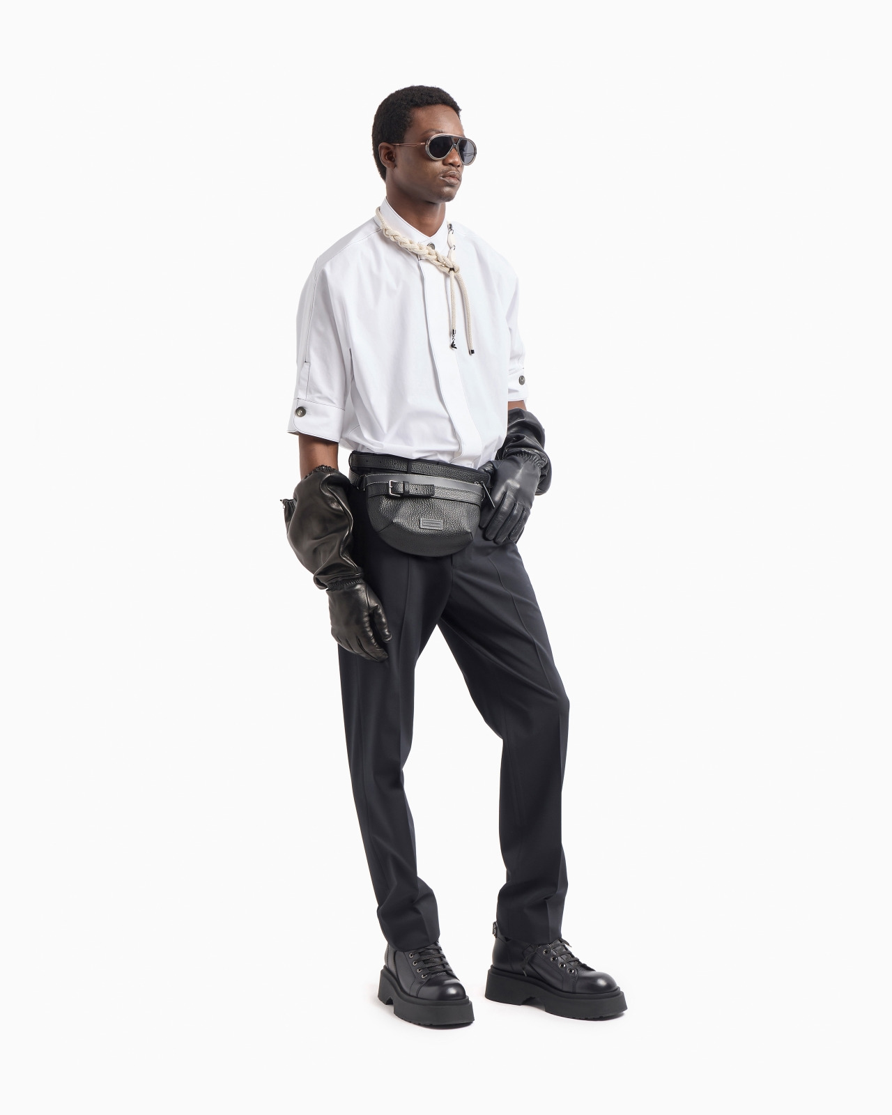 STRETCH TECHNICAL-GABARDINE TROUSERS WITH WAISTBAND DETAIL - 2