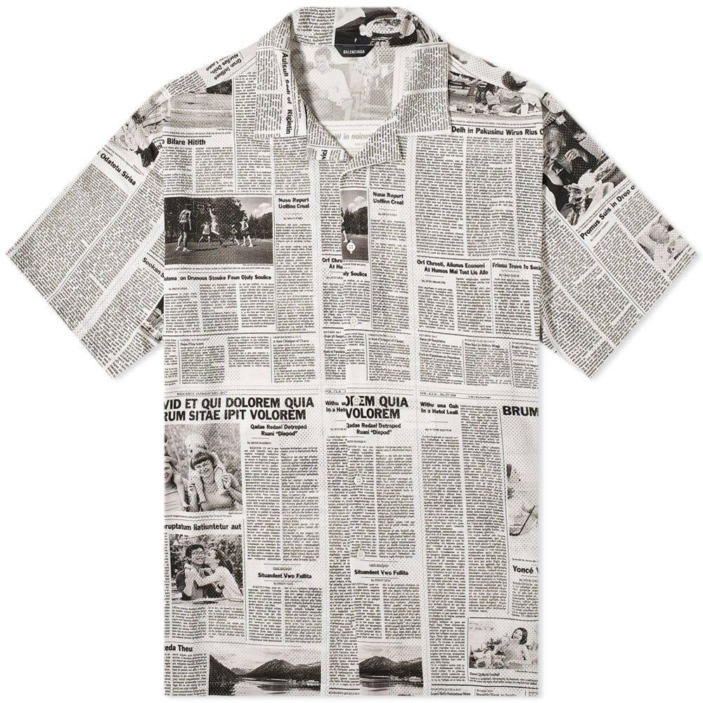 Balenciaga Short Sleeve Newspaper Print Shirt - 1