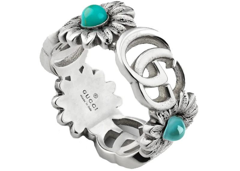 GUCCI Gucci Double G Flower Ring Blue Topaz Stones Silver outlook
