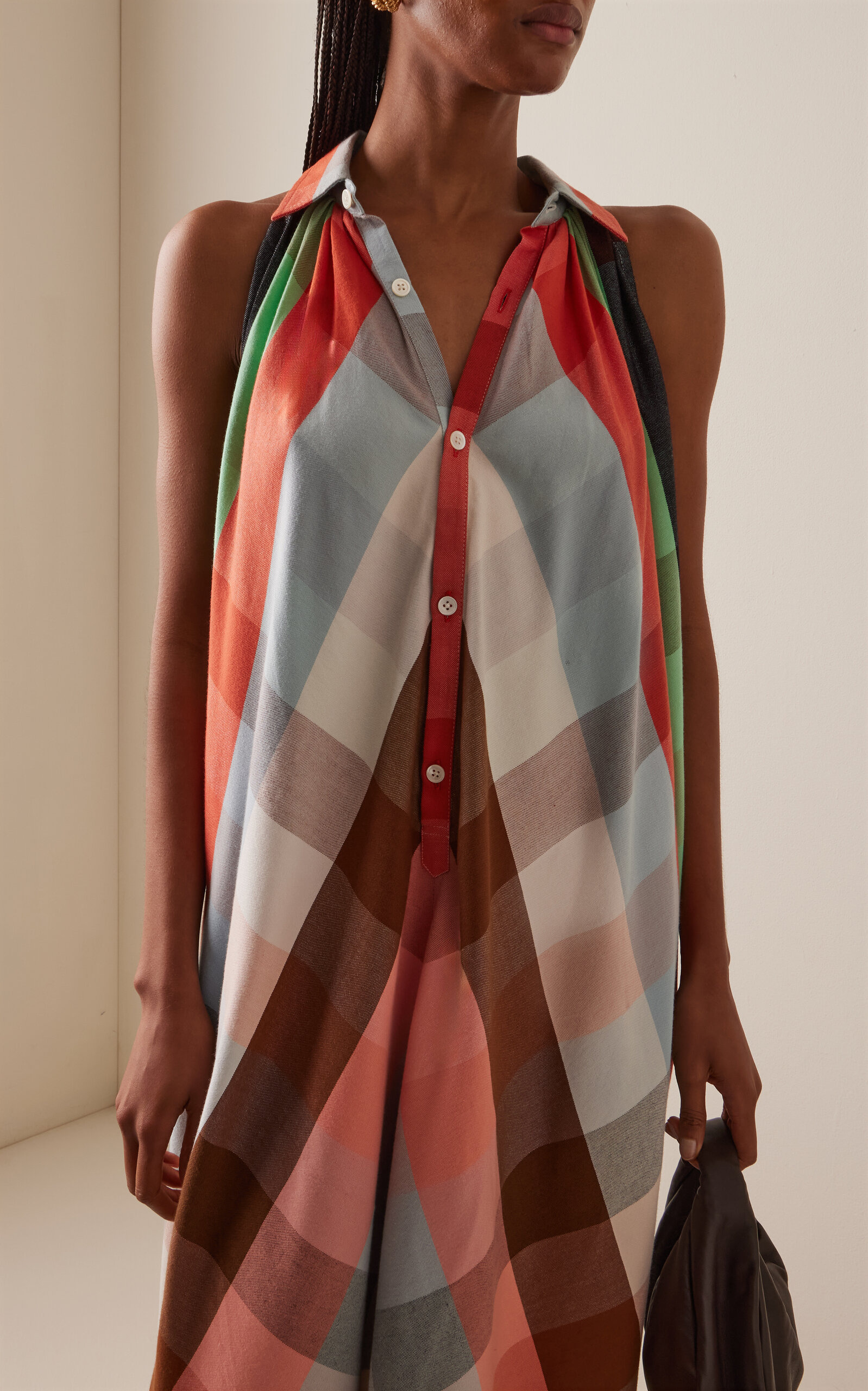 The Halter Collared Plaid Cotton Maxi Dress multi - 3