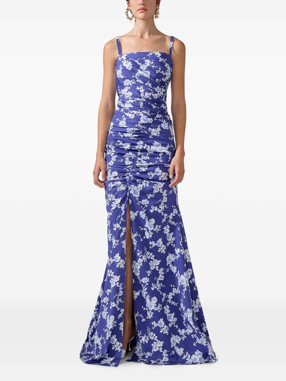 floral-print gathered gown - 2