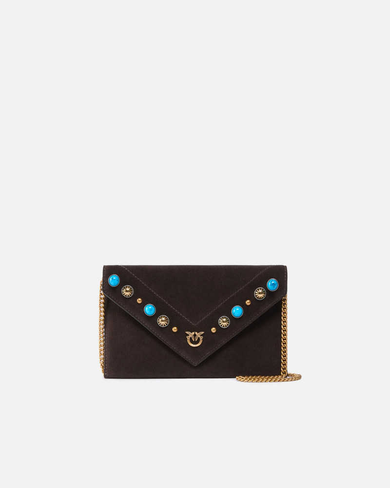 SMALL CLUTCH BAG IN SUEDE WITH STUDS AND SHOULDER STRAP 1