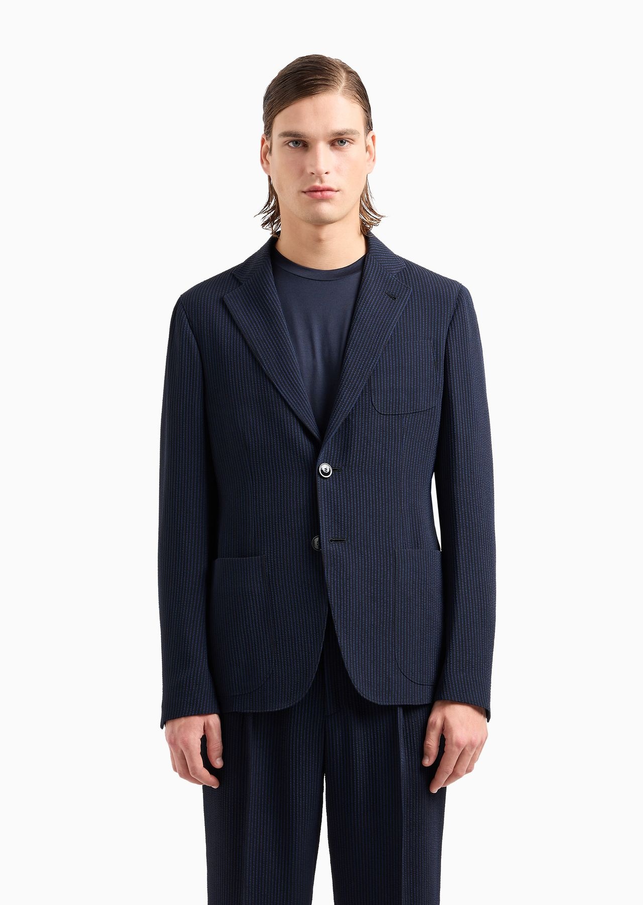 Upton Line single-breasted jacket in a viscose-blend seersucker - 2