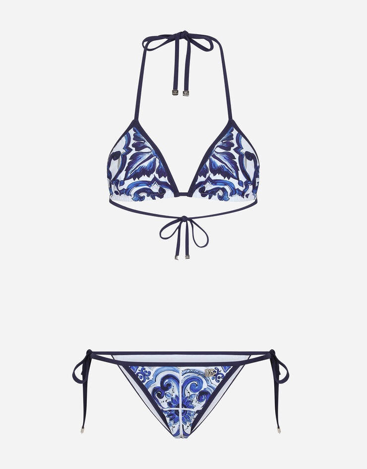 Majolica-print triangle bikini - 1