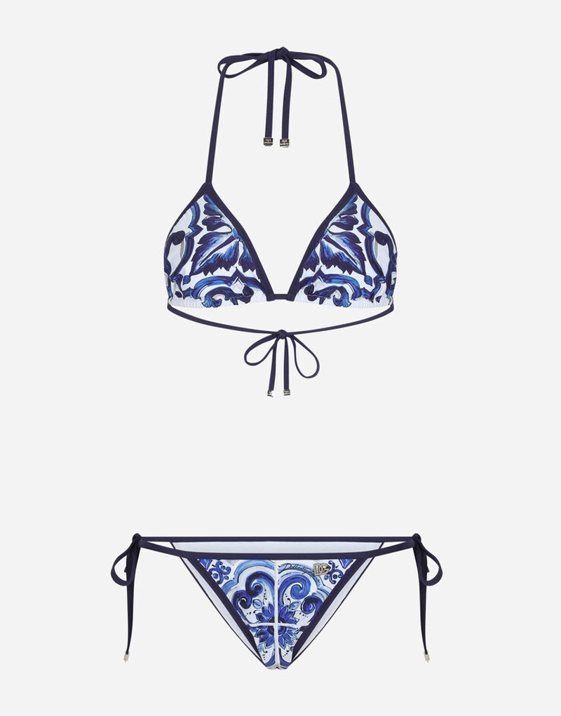 Majolica-print triangle bikini 1