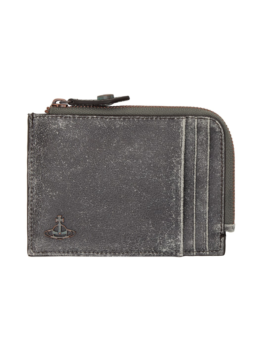 Gray Distressed Zip Card Holder - 1