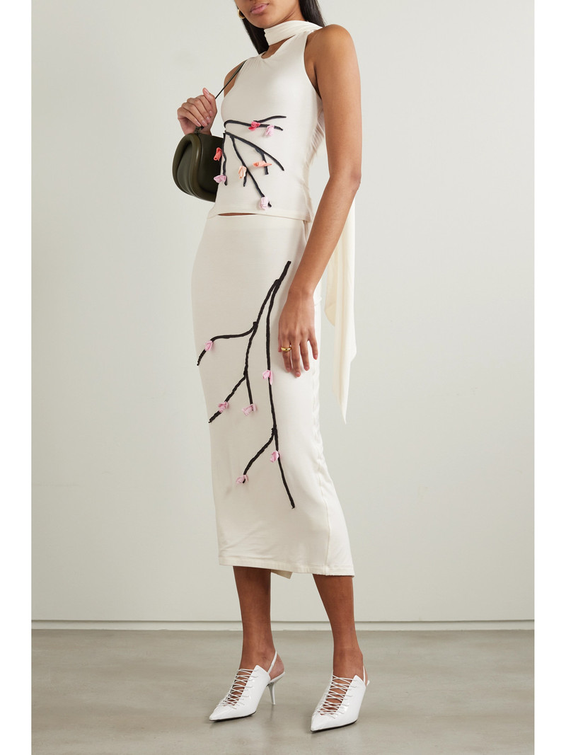 CONNER IVES Tie-neck Appliquéd Stretch-micro Modal Jersey Tank outlook