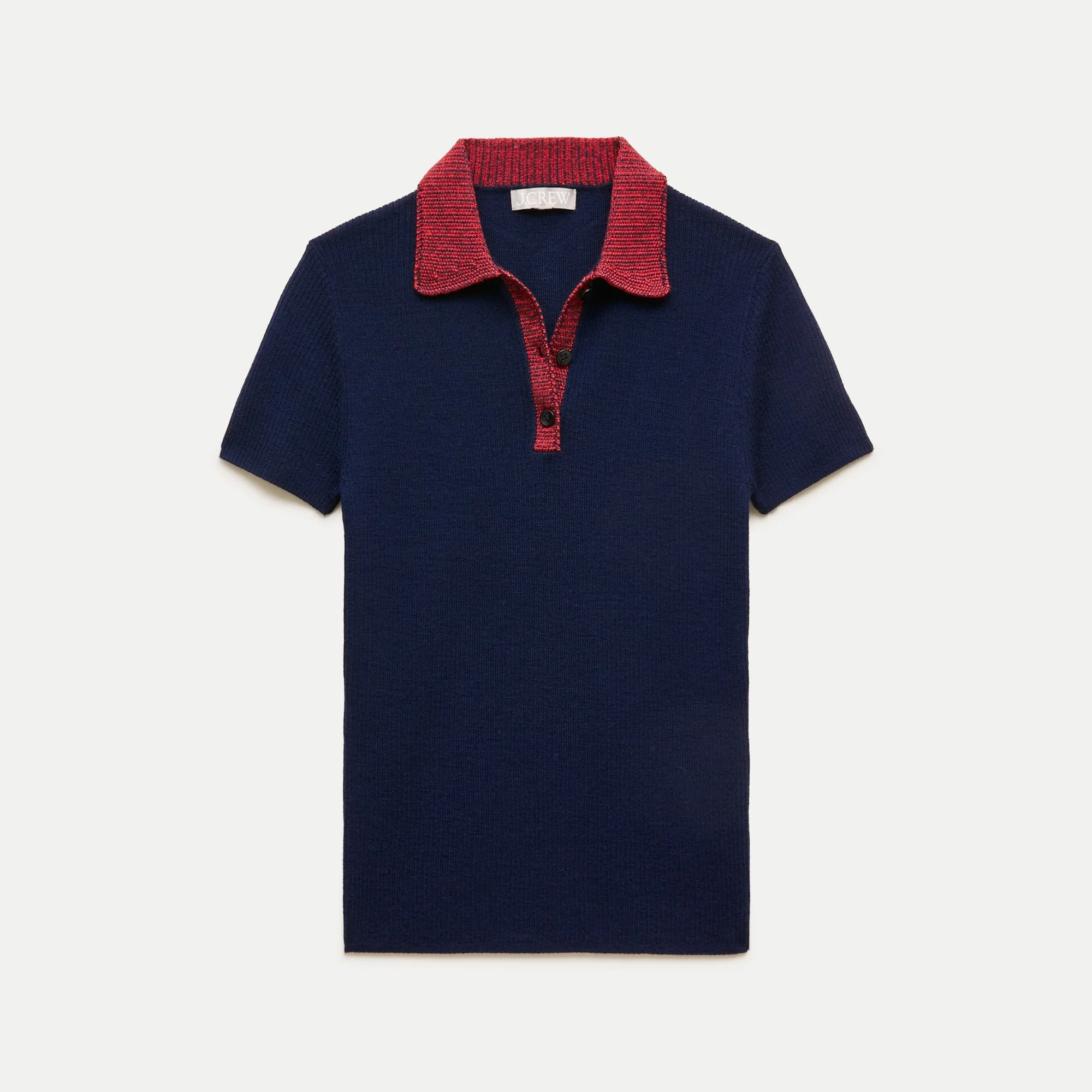 Crochet-trim sweater-polo in merino wool blend - 1