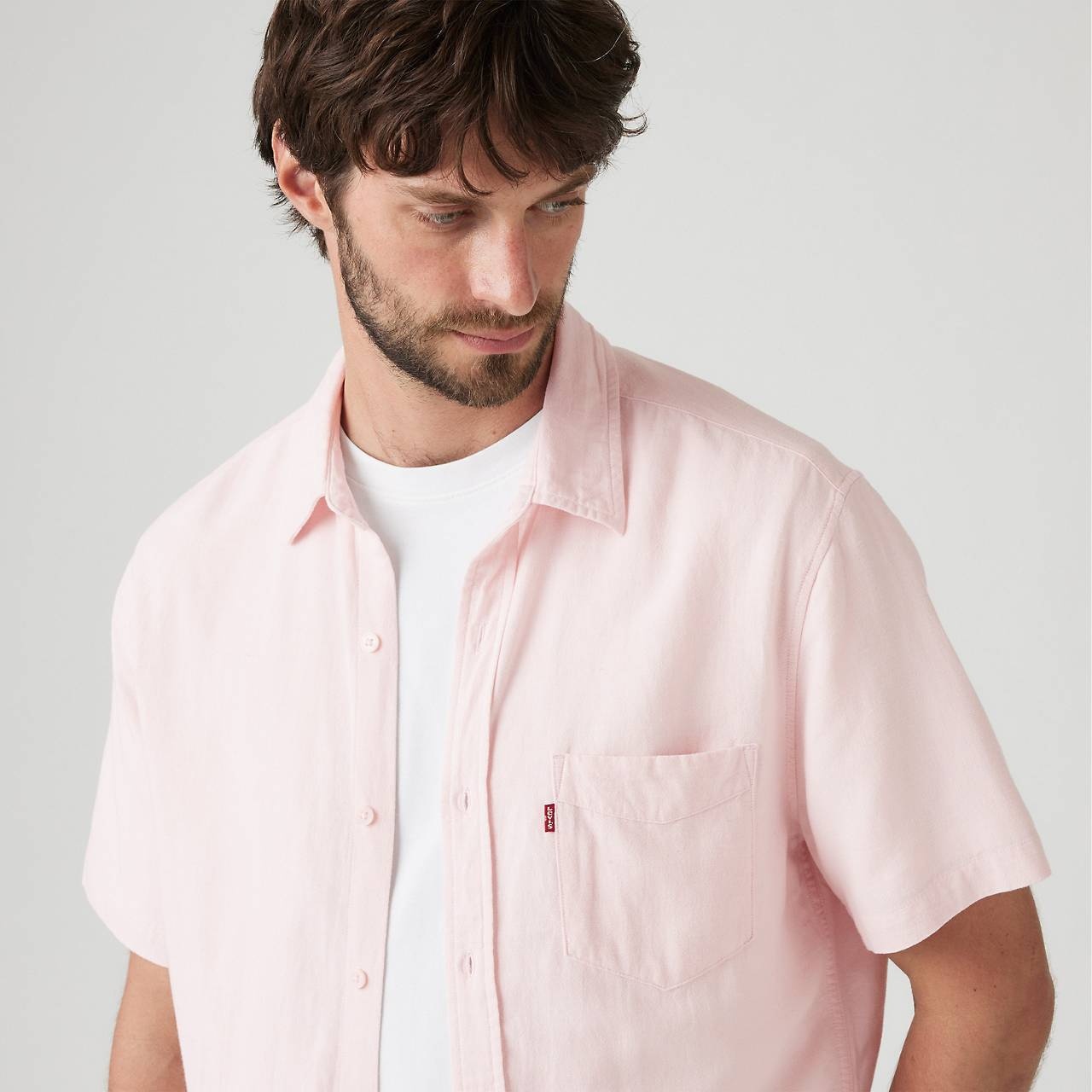 SHORT SLEEVE SUNSET COTTON LINEN ONE POCKET SHIRT - 5