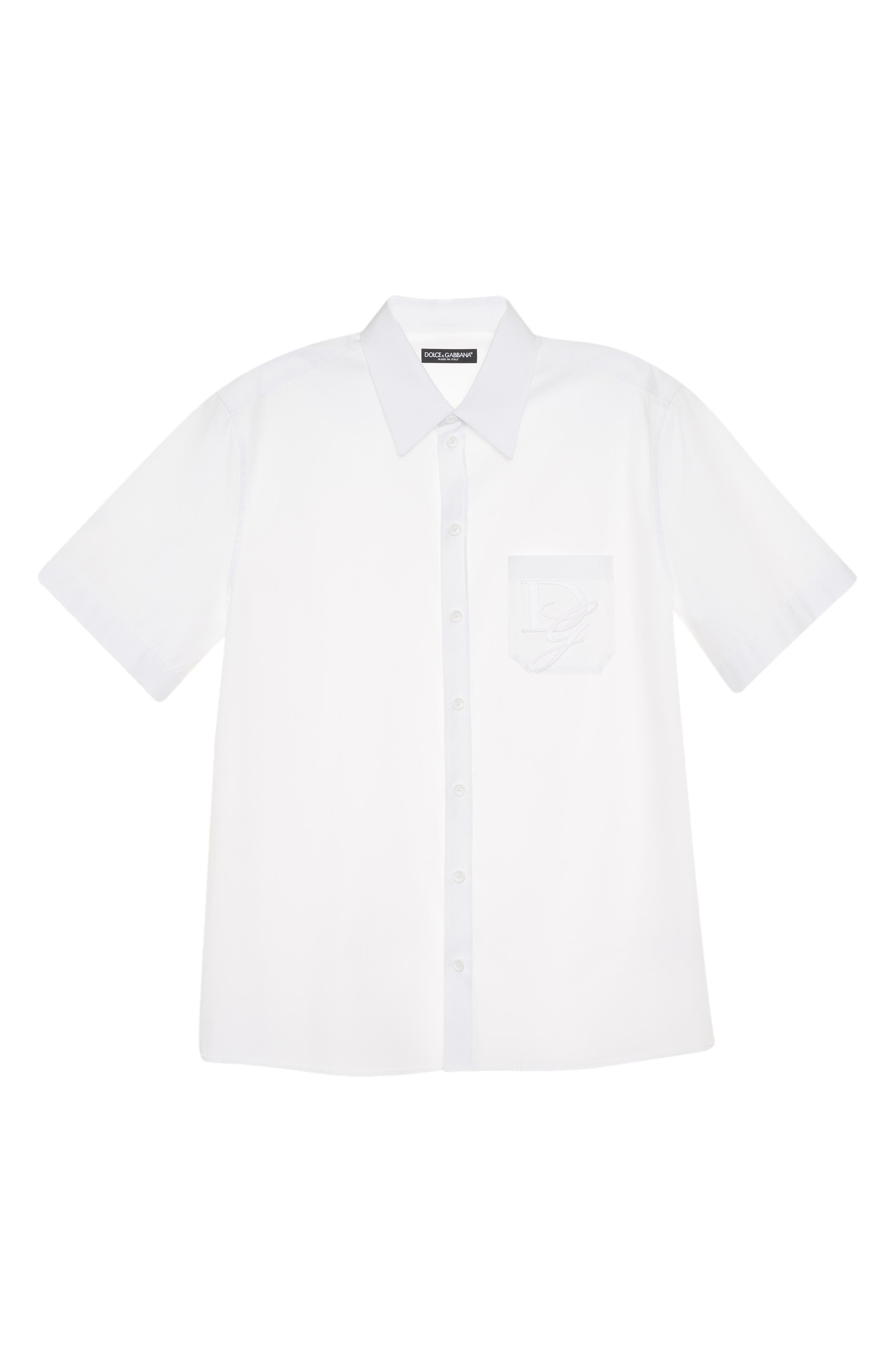 Dolce&Gabbana Logo Cotton Button-Up Shirt in Bianco Ottico at Nordstrom - 6