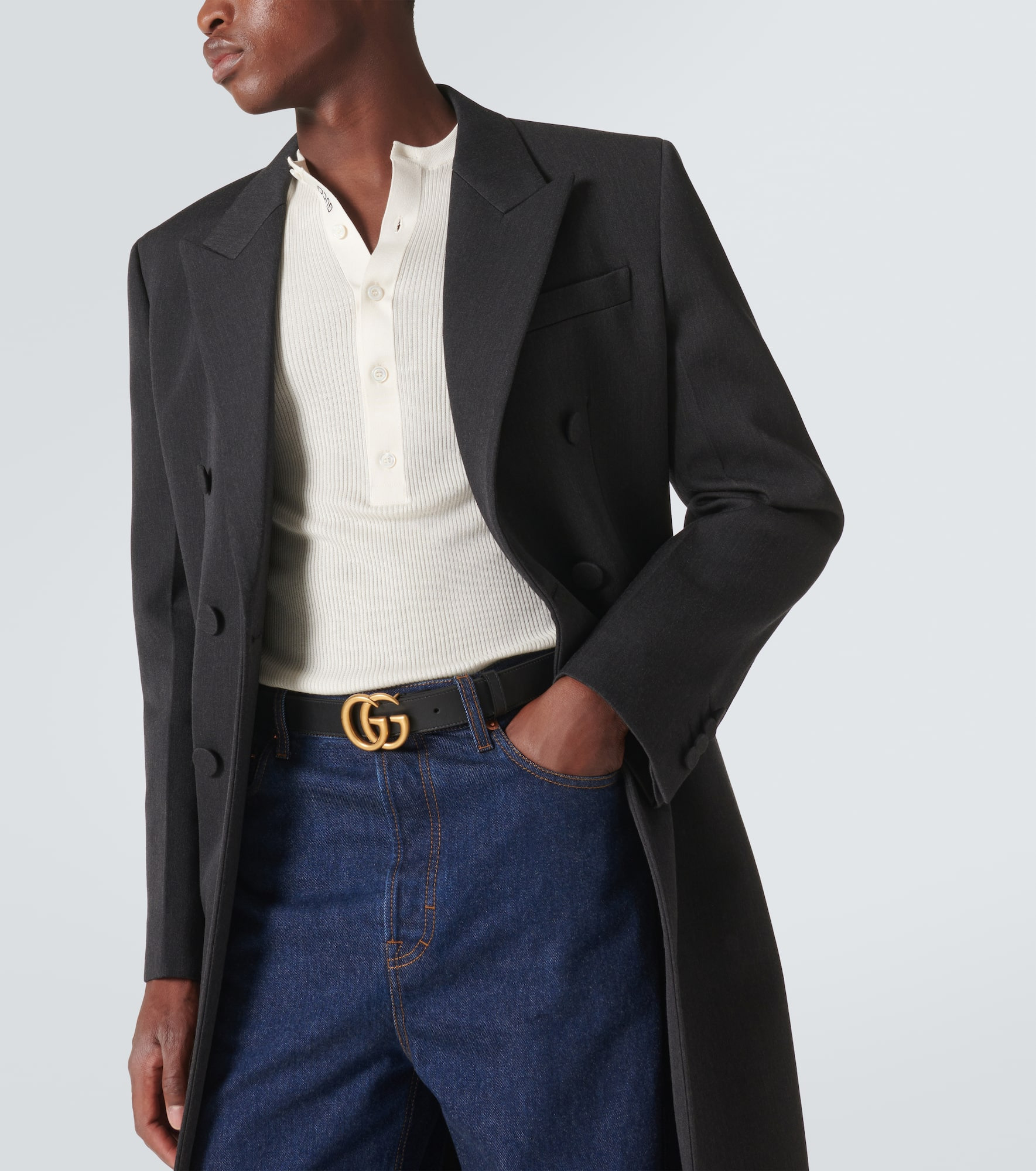 Leather belt with Double G buckle - 2
