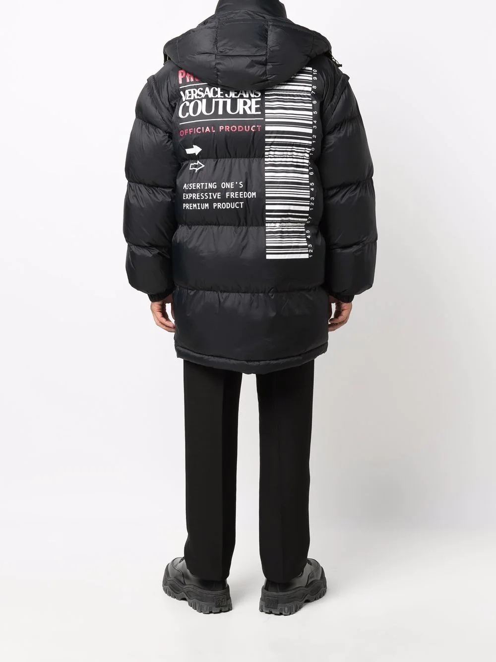 logo-print hooded padded coat - 4